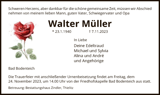 Traueranzeige von Walter Müller von UEL