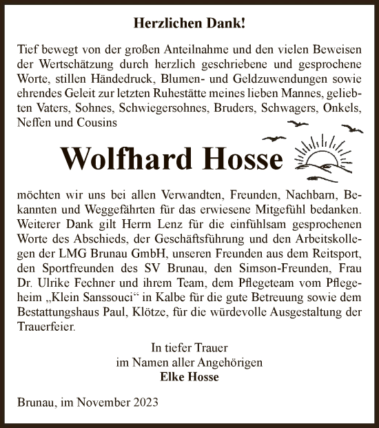 Traueranzeige von Wolfhard Hosse von UEL