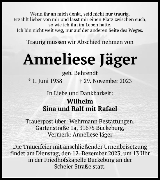 Traueranzeige von Anneliese Jäger von UEL