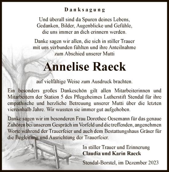 Traueranzeige von Annelise Raeck von UEL