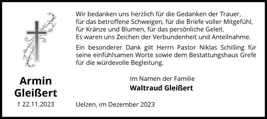 Traueranzeige von Armin Gleißert von UEL