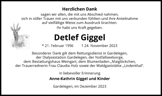 Traueranzeige von Detlef Giggel von UEL