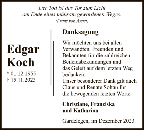 Traueranzeige von Edgar Koch von UEL