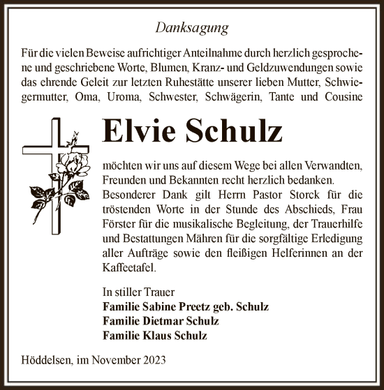 Traueranzeige von Elvie Schulz von UEL