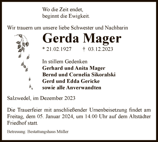 Traueranzeige von Gerda Mager von UEL