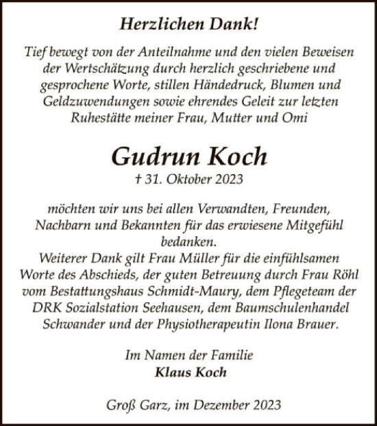 Traueranzeige von Gudrun Koch von UEL