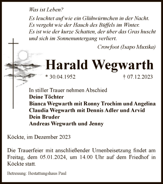 Traueranzeige von Harald Wegwarth von UEL