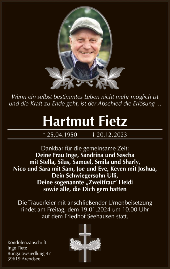 Traueranzeige von Hartmut Fietz von UEL