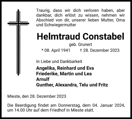 Traueranzeige von Helmtraud Constabel von UEL