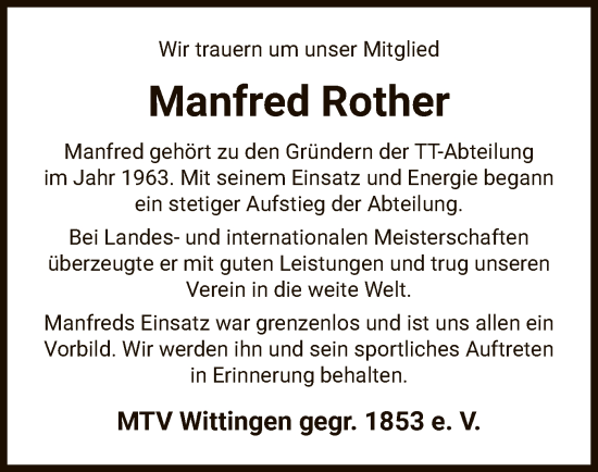 Traueranzeige von Manfred Rother von UEL