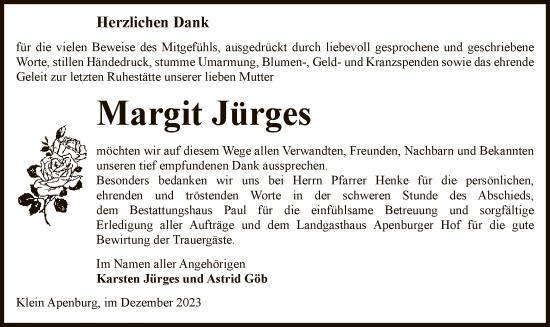 Traueranzeige von Margit Jürges von UEL