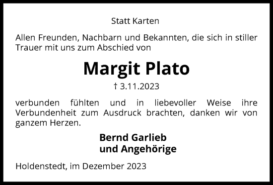 Traueranzeige von Margit Plato von UEL