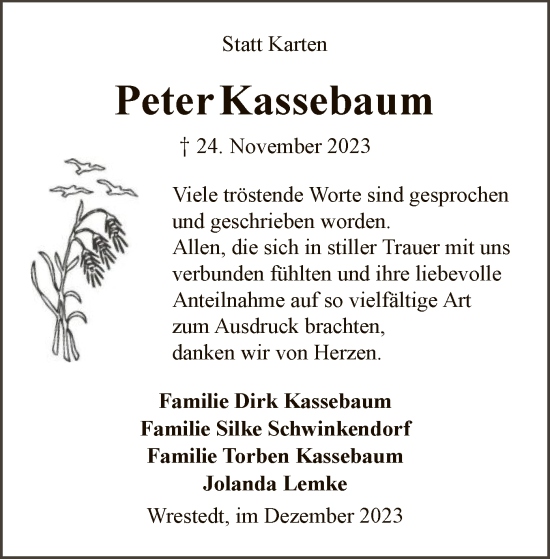 Traueranzeige von Peter Kassebaum von UEL