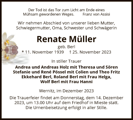 Traueranzeige von Renate Müller von UEL
