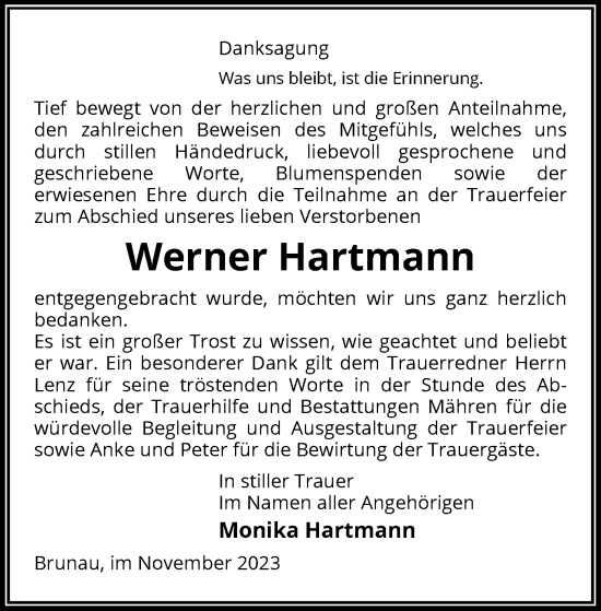 Traueranzeige von Werner Hartmann von UEL