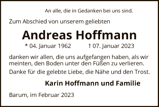 Traueranzeige von Andreas Hoffmann von UEL