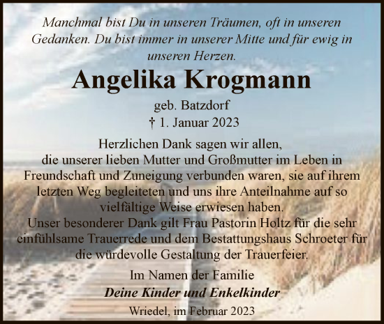 Traueranzeige von Angelika Krogmann von UEL