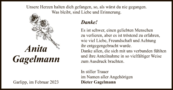 Traueranzeige von Anita Gagelmann von UEL