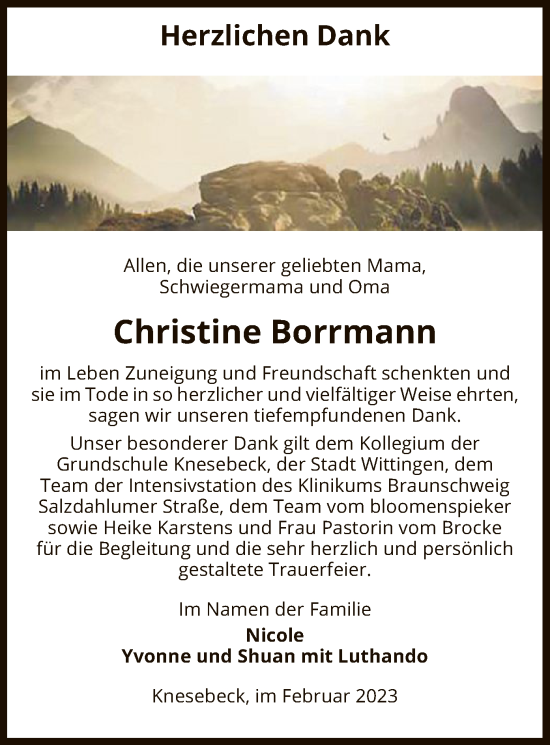 Traueranzeige von Christine Borrmann von UEL