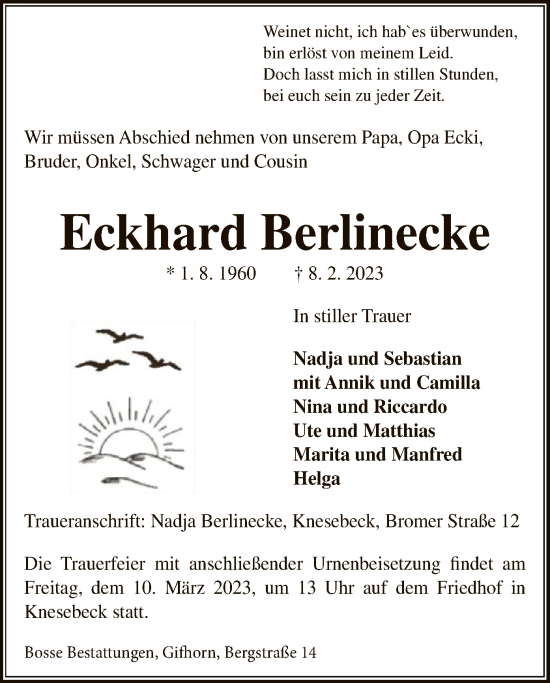 Traueranzeige von Eckhard Berlinecke von UEL