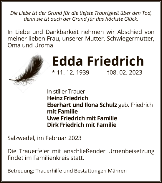 Traueranzeige von Edda Friedrich von UEL