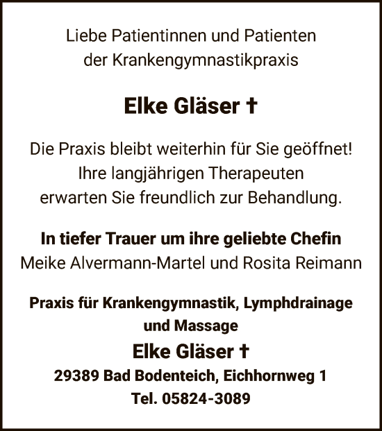 Traueranzeige von Elke Gläser von UEL