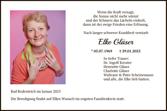 Traueranzeige von Elke Gläser von UEL