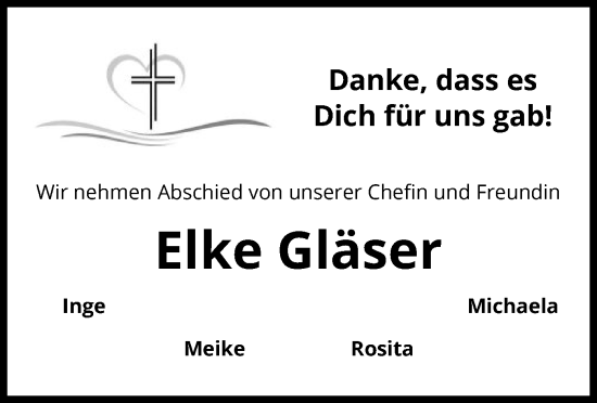 Traueranzeige von Elke Gläser von UEL