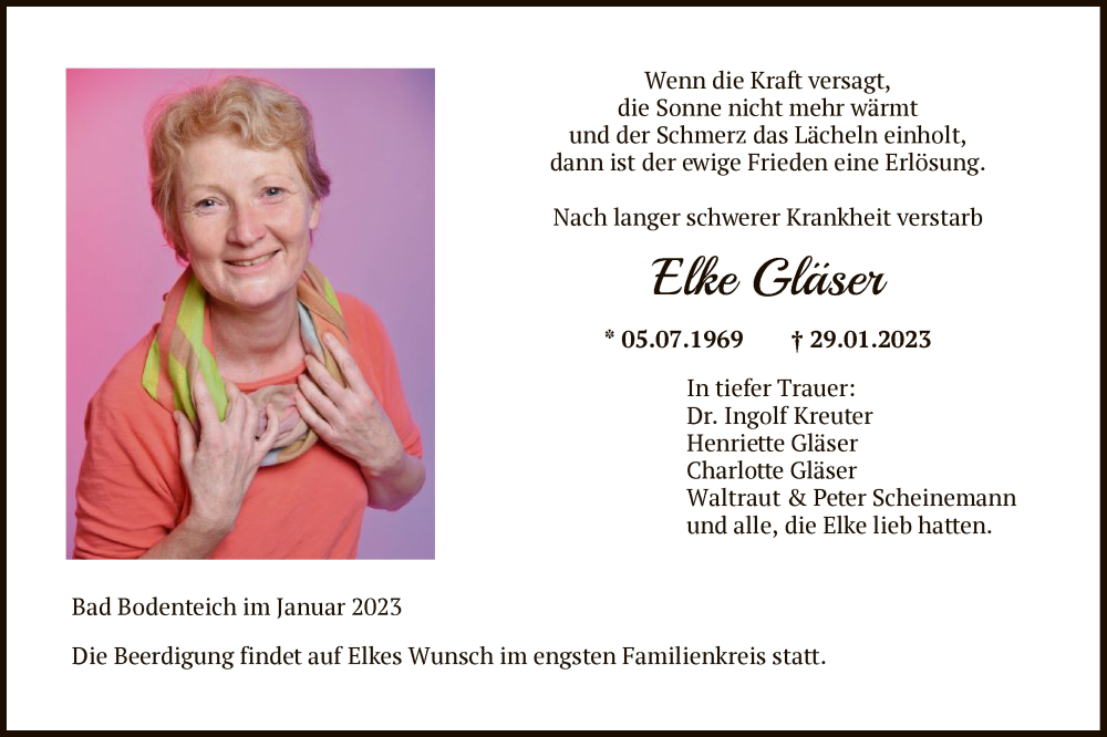  Traueranzeige für Elke Gläser vom 04.02.2023 aus UEL