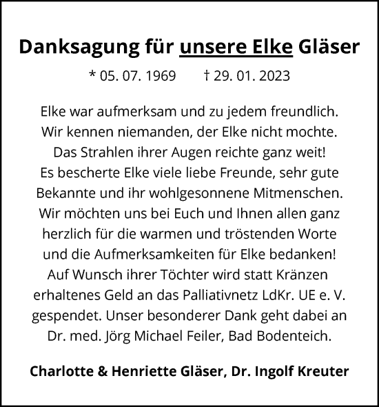 Traueranzeige von Elke Gläser von UEL