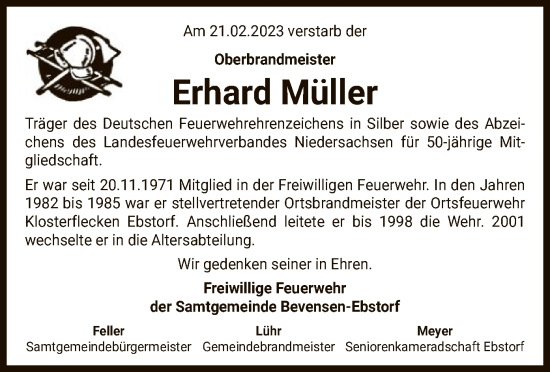 Traueranzeige von Erhard Müller von UEL