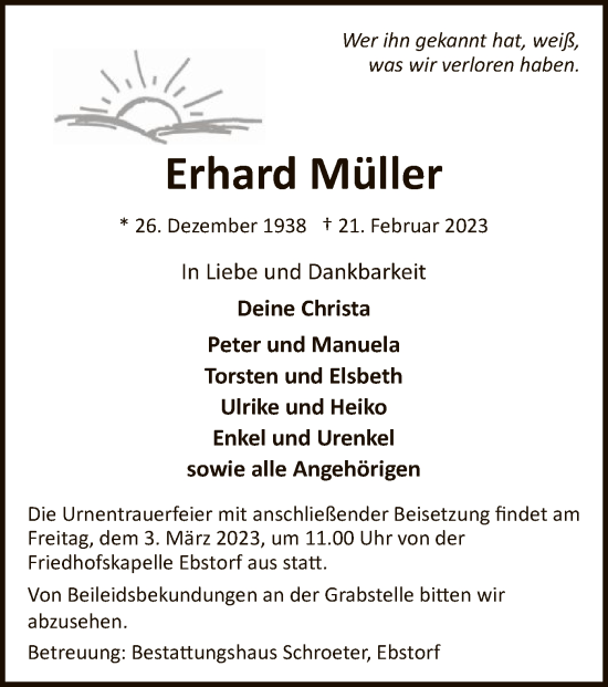 Traueranzeige von Erhard Müller von UEL