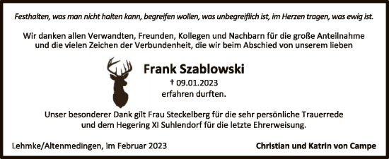 Traueranzeige von Frank Szablowski von UEL