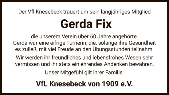 Traueranzeige von Gerda Fix von UEL