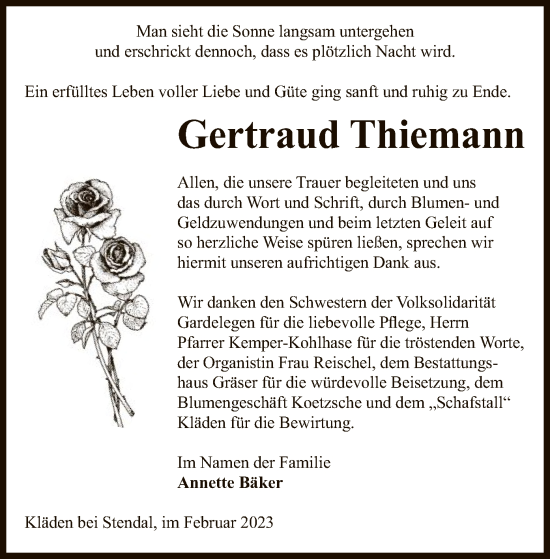 Traueranzeige von Gertraud Thiemann von UEL