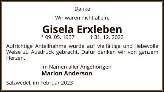 Traueranzeige von Gisela Erxleben von UEL