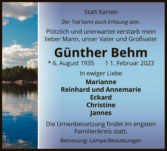 Traueranzeige von Günther Behm von UEL