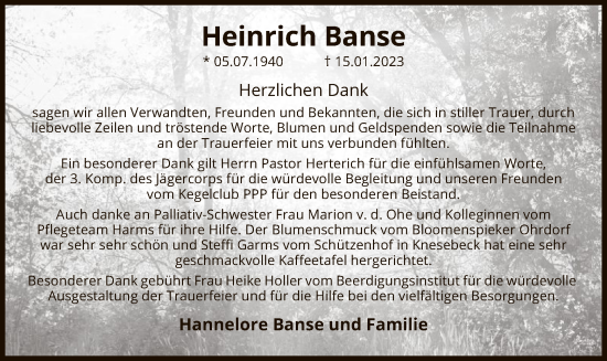 Traueranzeige von Heinrich Banse von UEL