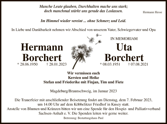 Traueranzeige von Hermann und Uta Borchert von UEL