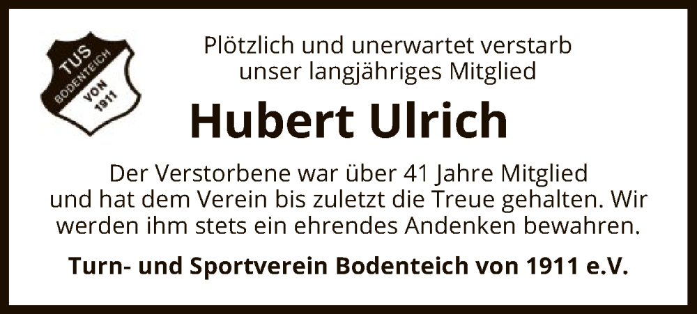  Traueranzeige für Hubert Ulrich vom 22.02.2023 aus UEL