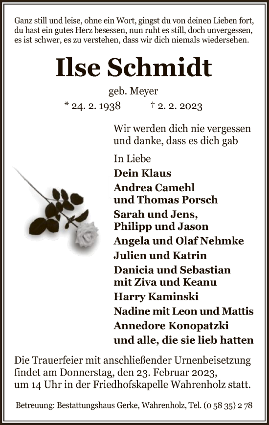 Traueranzeige von Ilse Schmidt von UEL