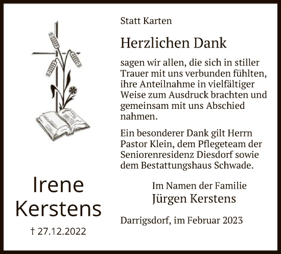 Traueranzeige von Irene Kerstens von UEL