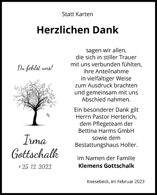 Traueranzeige von Irma Gottschalk von UEL