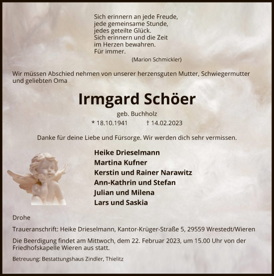 Traueranzeige von Irmgard Schöer von UEL