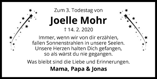 Traueranzeige von Joelle Mohr von UEL