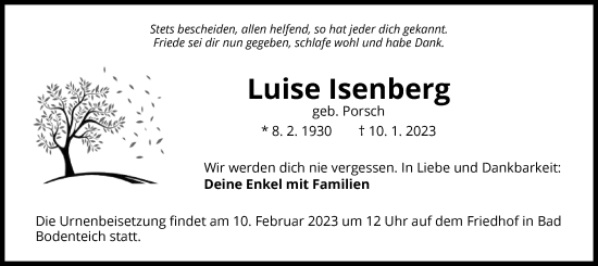 Traueranzeige von Luise Isenberg von UEL