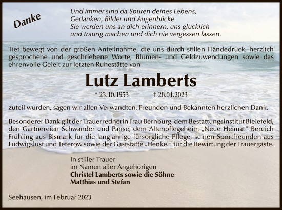 Traueranzeige von Lutz Lamberts von UEL