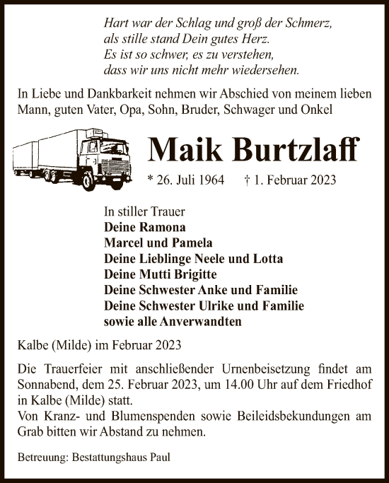 Traueranzeige von Maik Burtzlaff von UEL