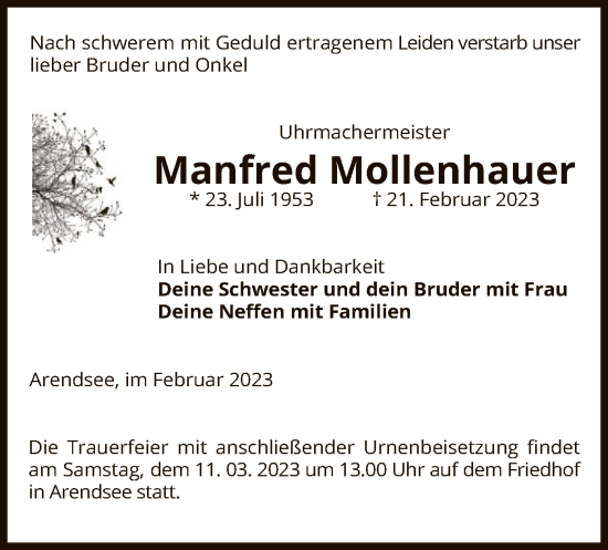 Traueranzeige von Manfred Mollenhauer von UEL