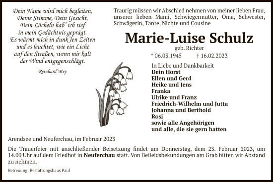 Traueranzeige von Marie-Luise Schulz von UEL